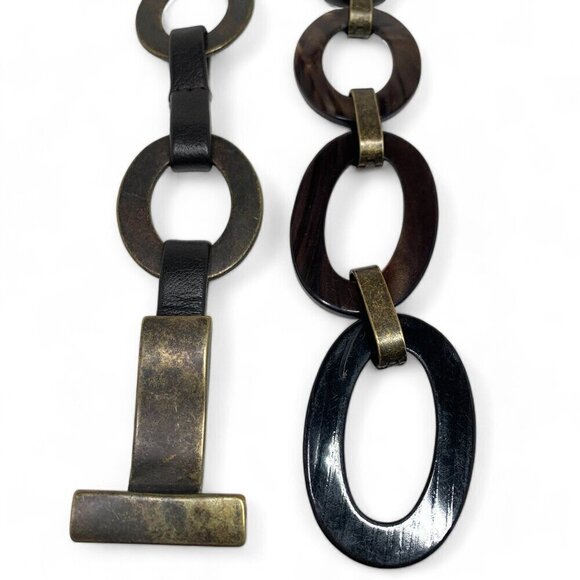 Medieval Style Chain Belt Antiqued Silver Metal Tortoiseshell Enamel Elastic OS - Picture 7 of 9